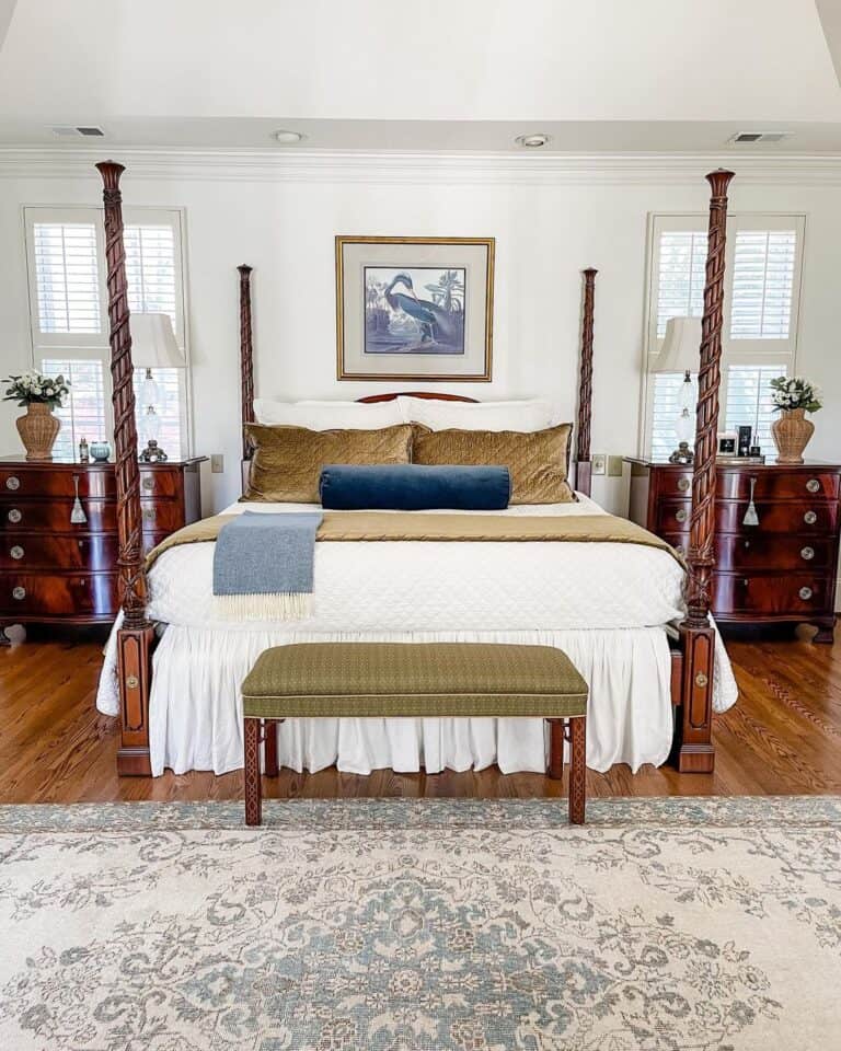 Four Poster Bed with Gold Velvet Accent Pillows Soul & Lane
