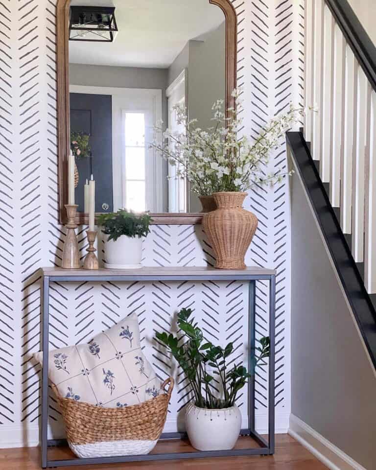 Foyer with Black and Gray Staircase