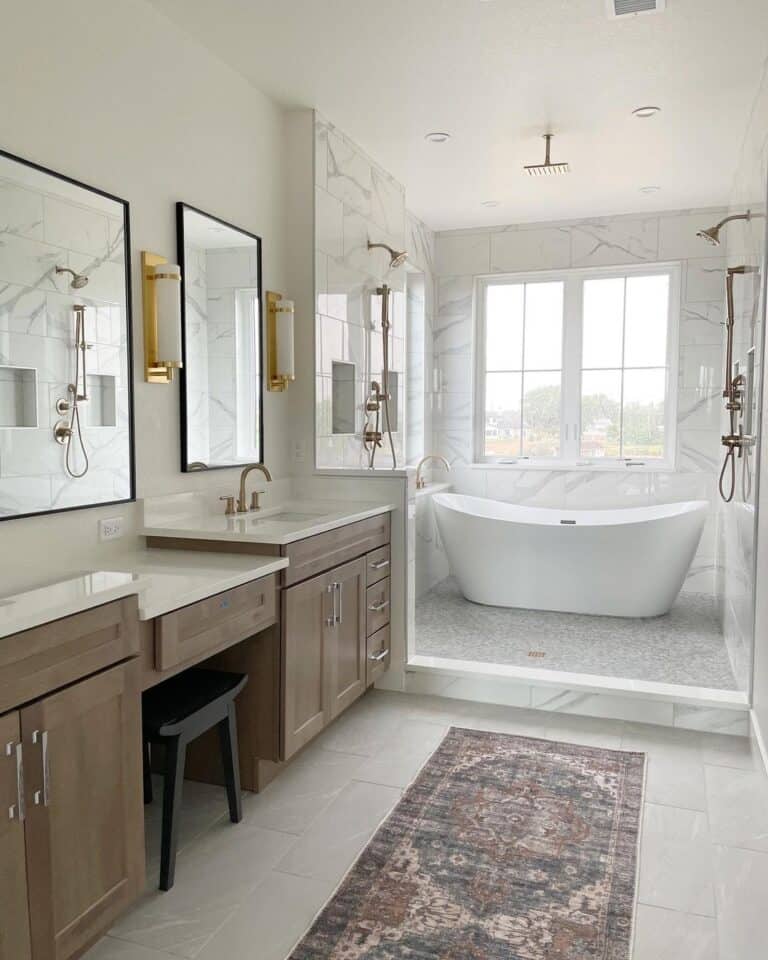 Freestanding Tub With Large Bathroom Tiles