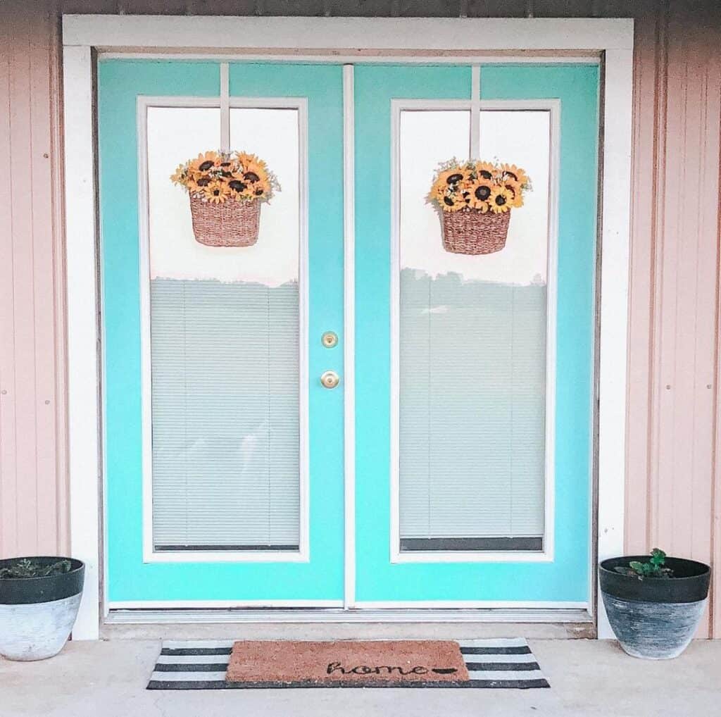 Aqua Double Doors with Sunflower Door Baskets