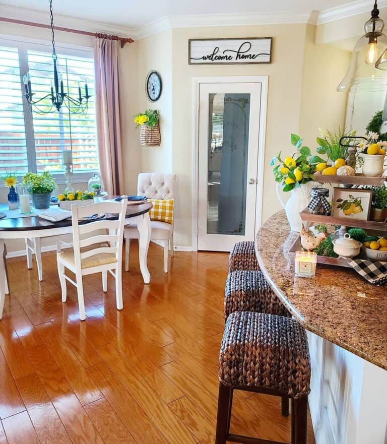 Frosted Pantry Door Beside Kitchen Table