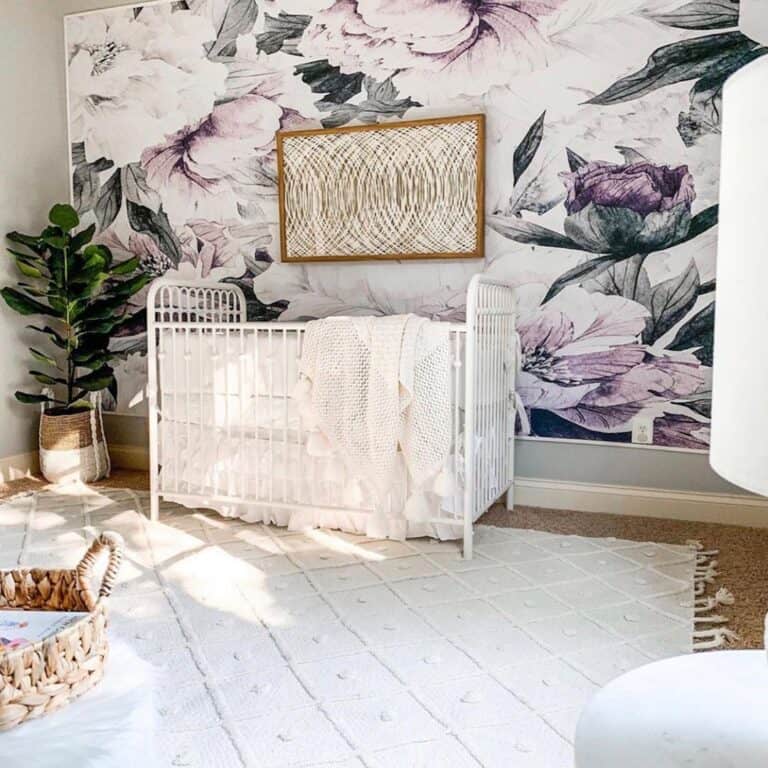 Girl's Room with Floral Wallpaper and White Crib