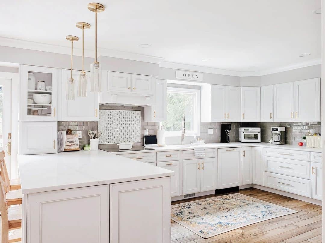 Glass Pendants Over U Shaped Kitchen Peninsula Soul & Lane