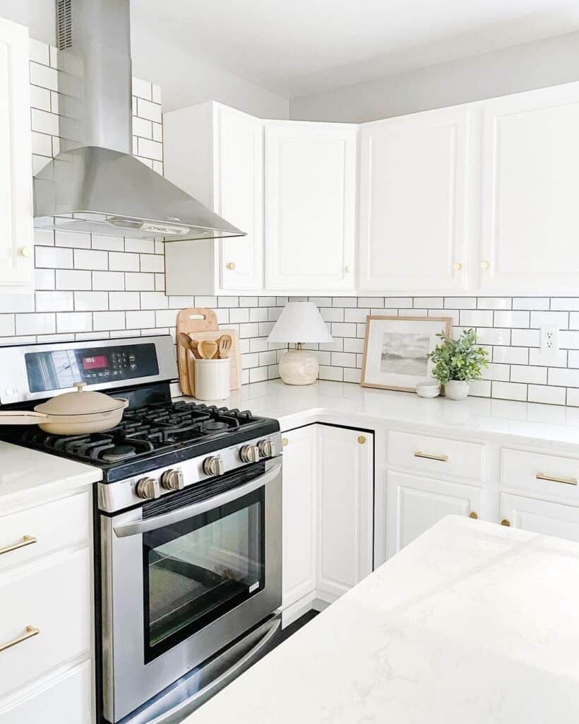 Gold Hardware on White Kitchen Cabinets