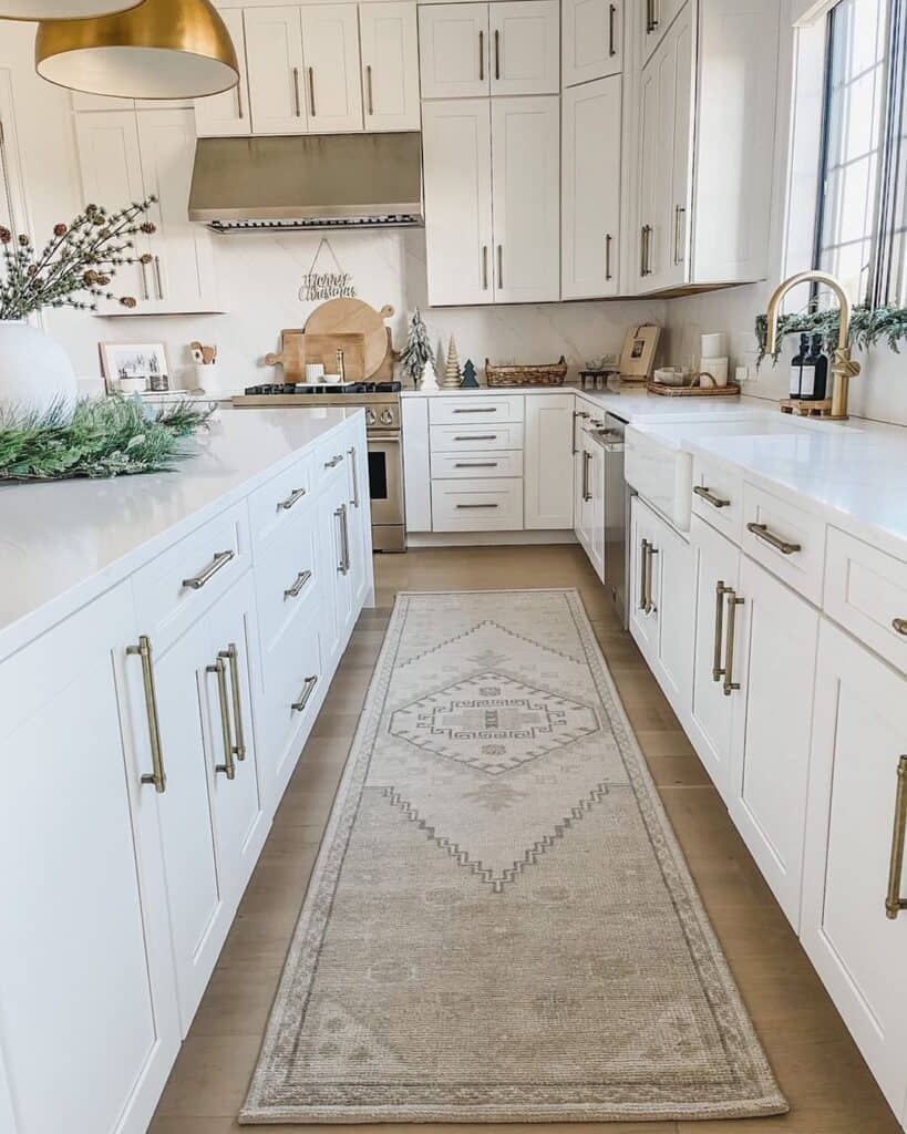 Gold and White Kitchen with Festive Décor