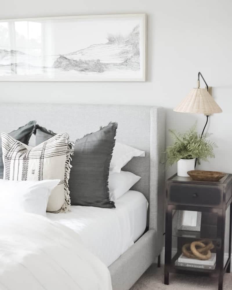 Gray Accent Pillows in White Bedroom