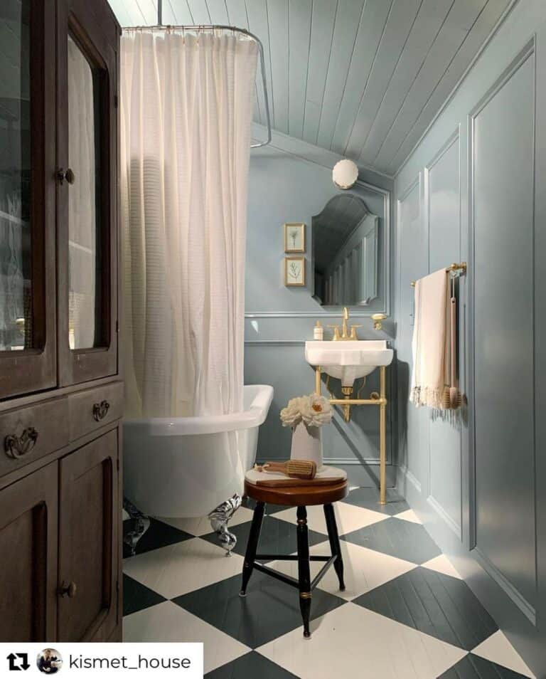 Gray Bathroom with Checkered Floor
