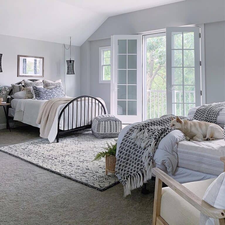 Gray Bedroom with White Low Sloped Ceiling