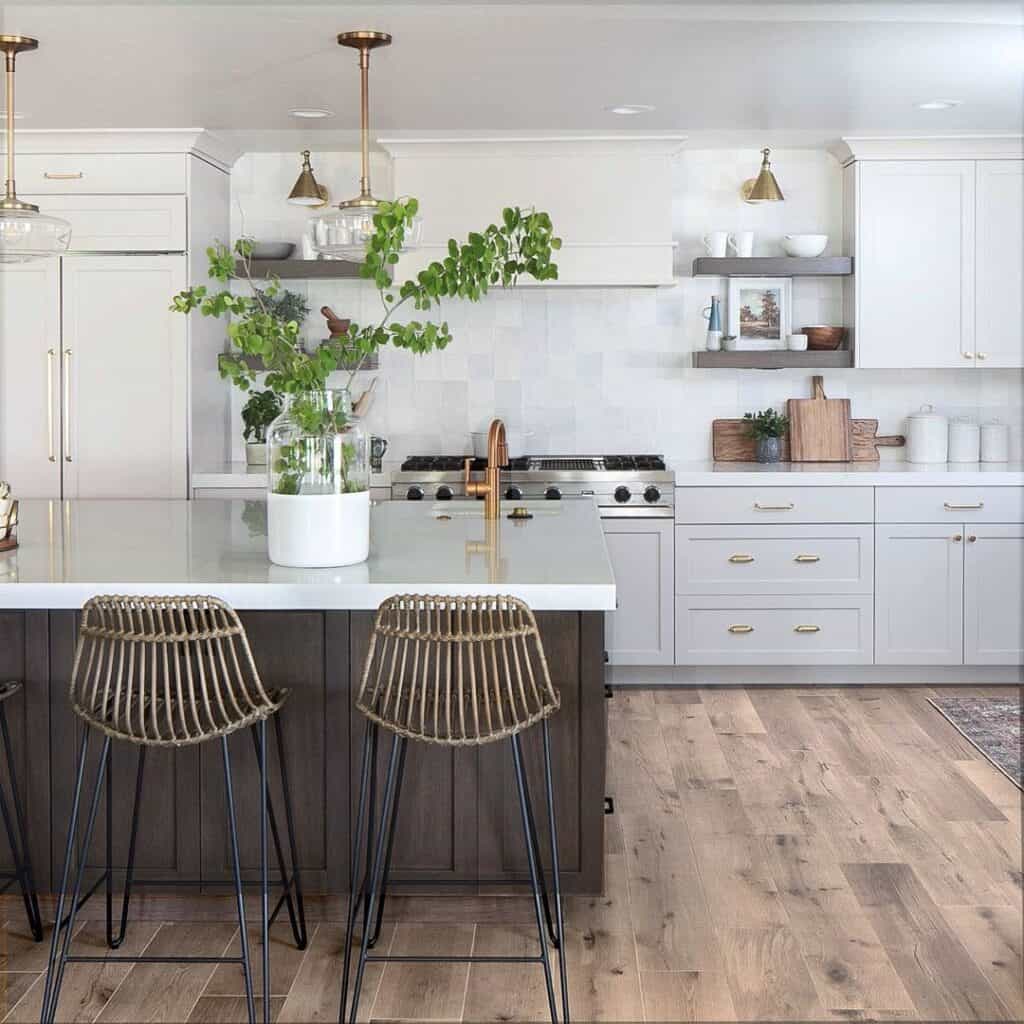 Gray Cabinets and Matching Floating Shelves