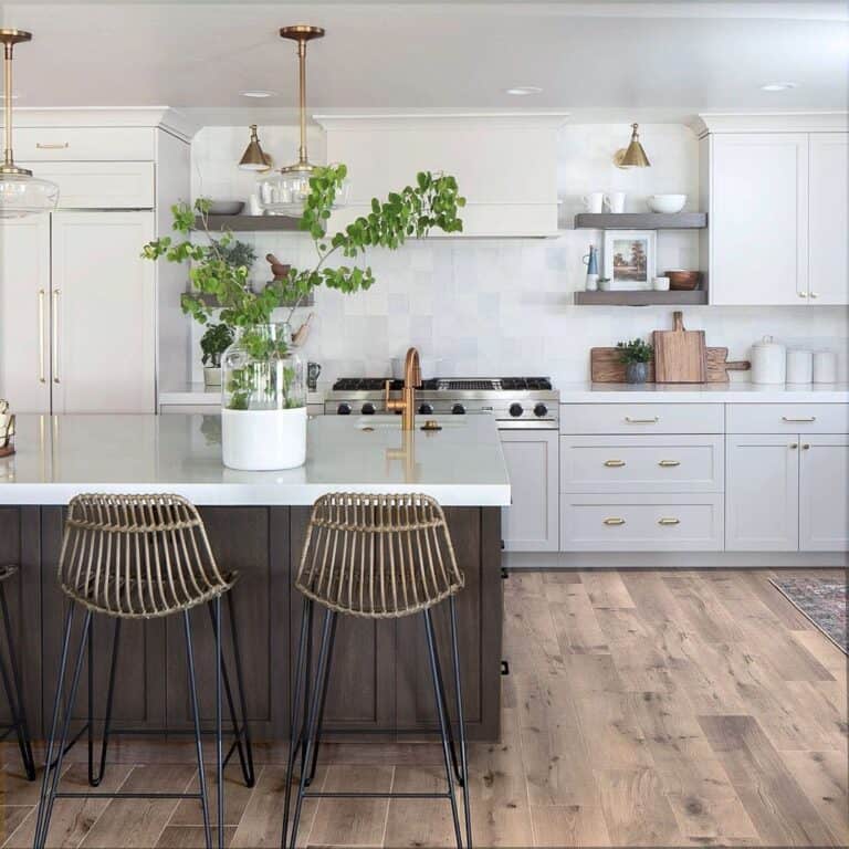 Gray Cabinets and Matching Floating Shelves