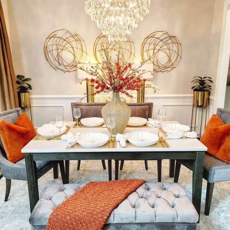 Gray Dining Room Seating with Orange Accents