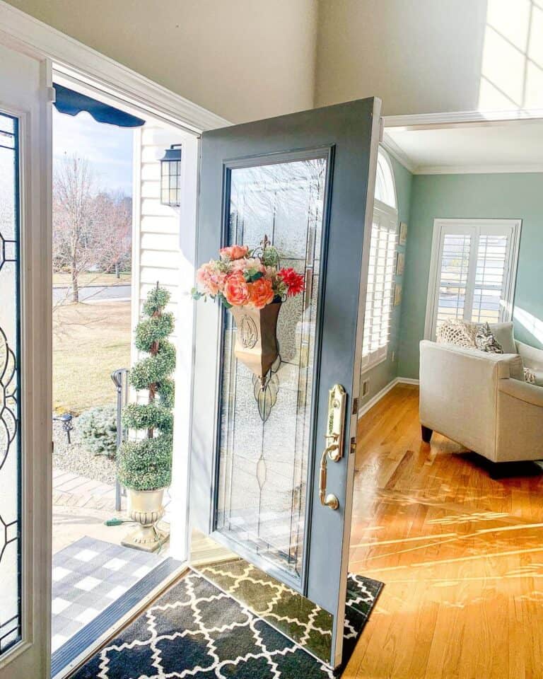 Gray Front Door to Neutral Living Room
