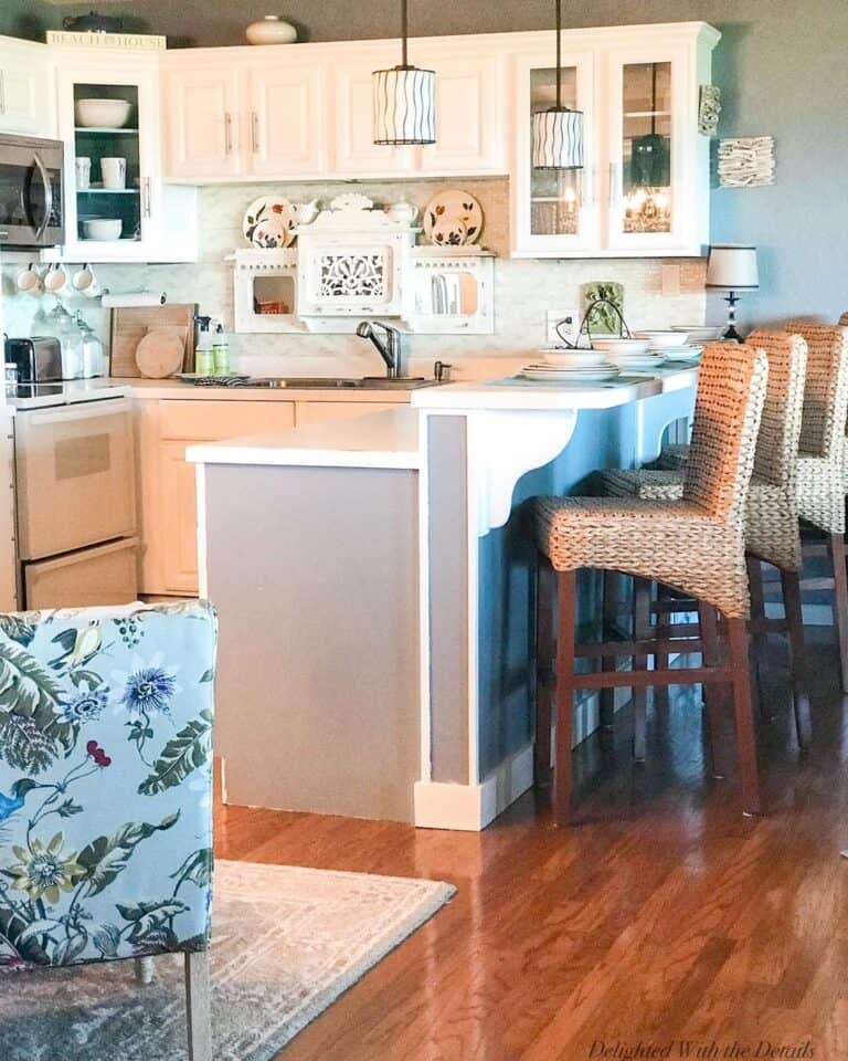 Gray Half Wall with Countertop Seating