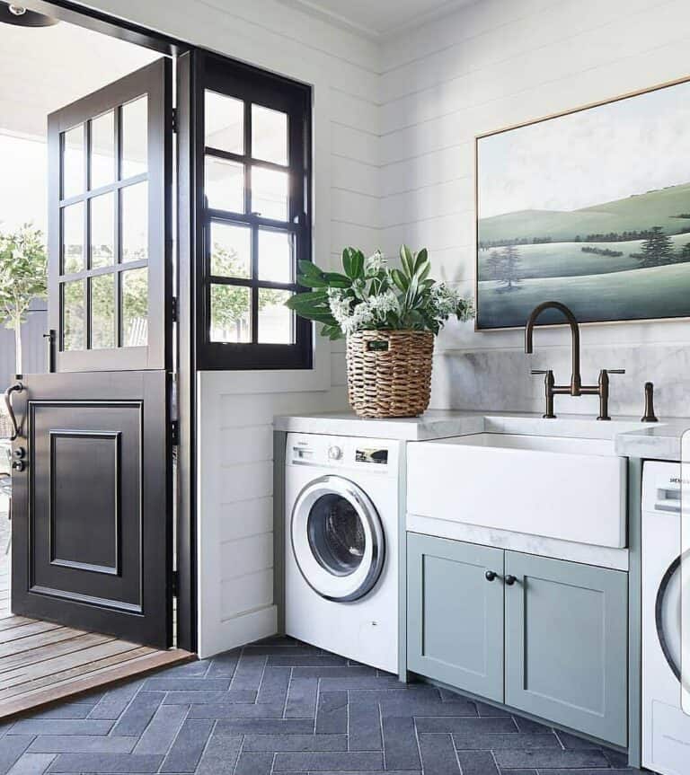 Gray Herringbone Laundry Flooring