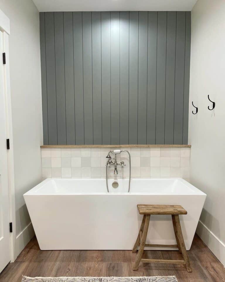 Gray Vertical Shiplap Accent Wall