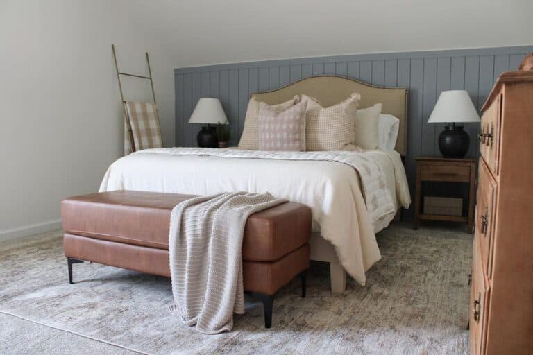 Gray Vertical Shiplap Bedroom Wall