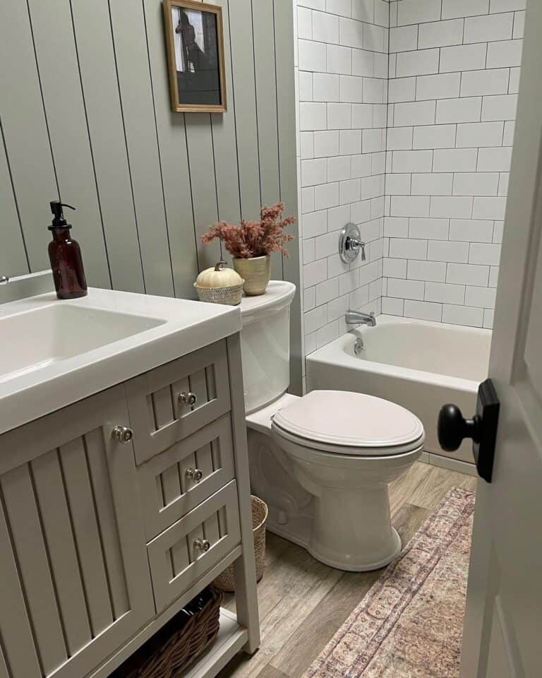 Gray Vertical Shiplap and Matching Vanity