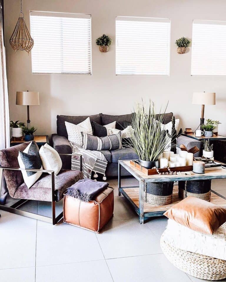 Gray and White Living Room with Natural Tones