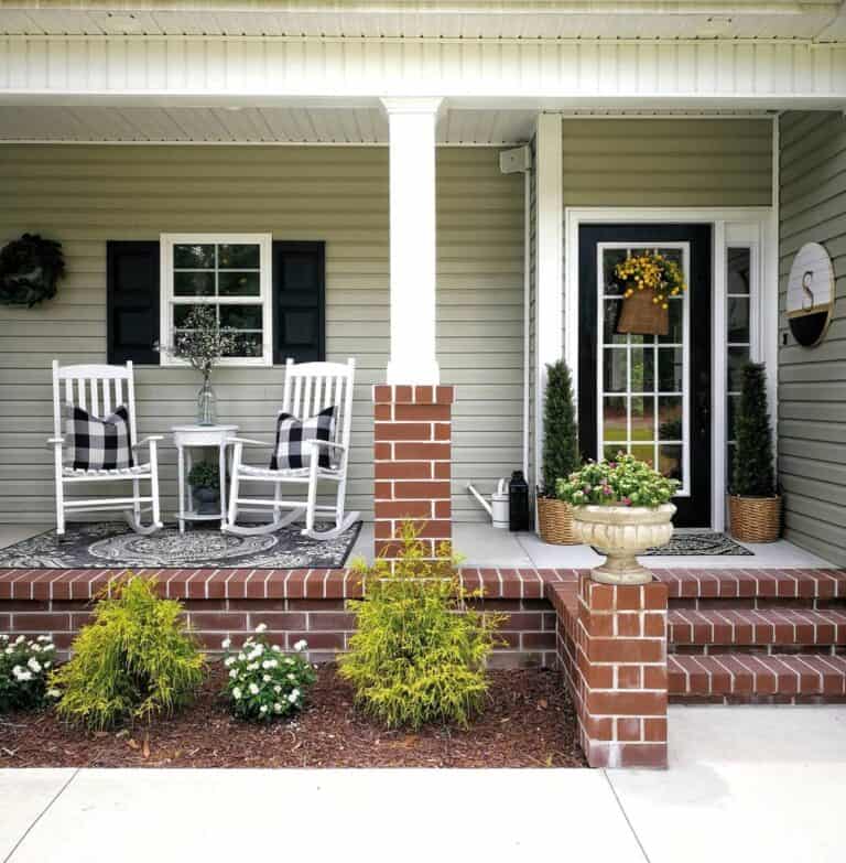 Beige Siding Porch with Rocking Chairs