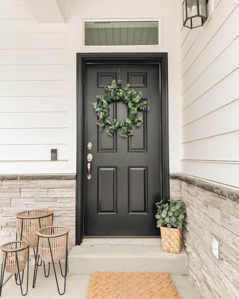Green Wreath on a Black Front Door