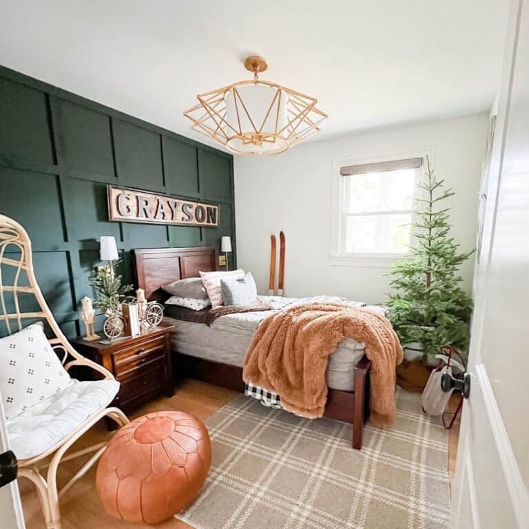 Green and Neutral Bedroom with Festive Touches