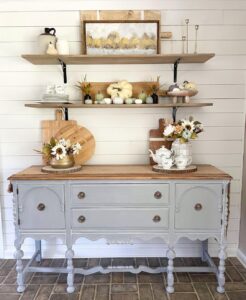 Grey Farmhouse Sideboard Buffet with Wood Top