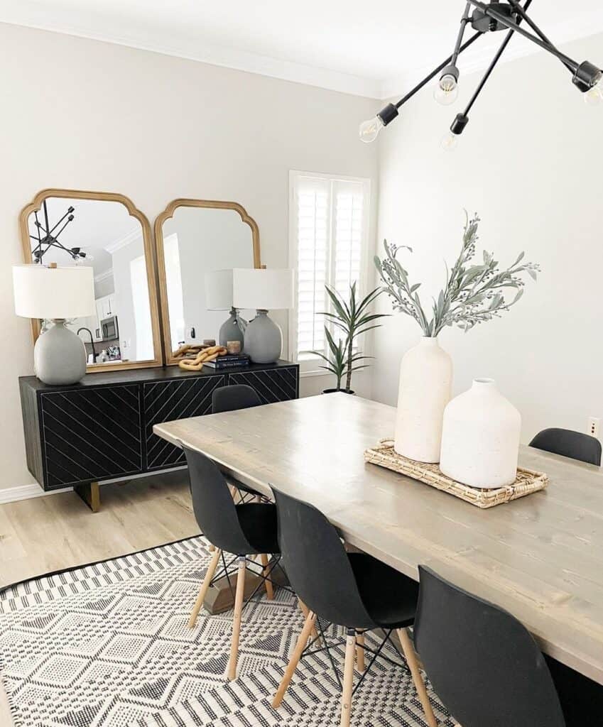 Grey Lamps on a Modern Black Sideboard