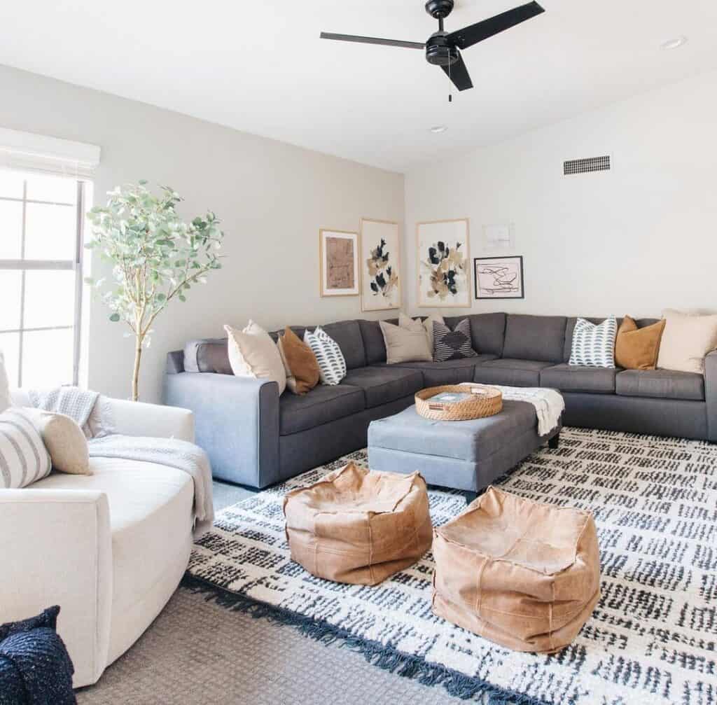 Grey Sectional Couch with Assorted Throw Pillows