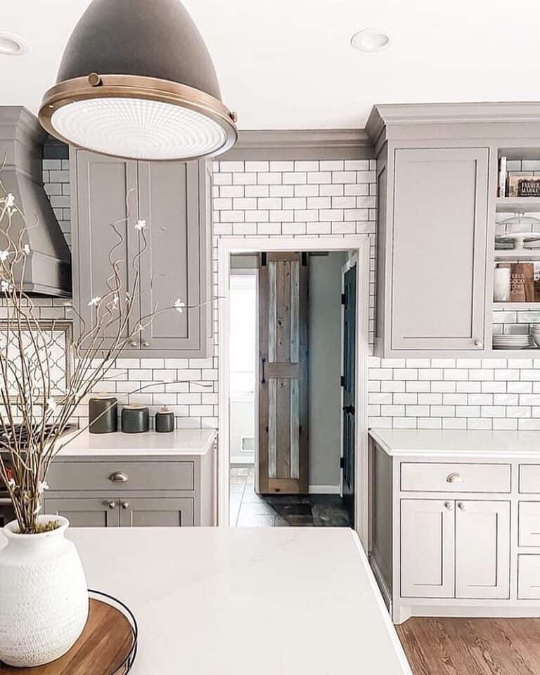 Grey Shaker Cabinets with White Countertops