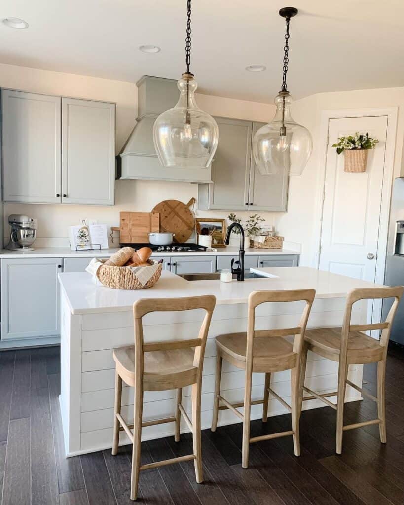 Grey Shaker Style Cabinets with Black Knobs