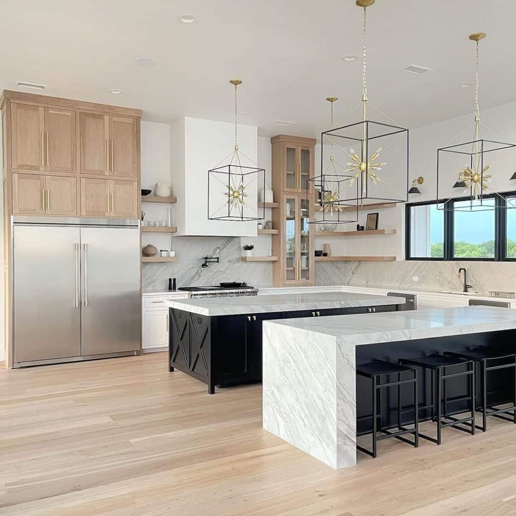 Grey Stone Backsplash With White Oak Cabinets