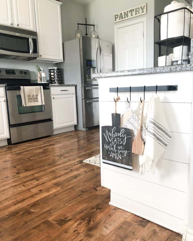 Grey Walls and a White Shiplap on Kitchen Island