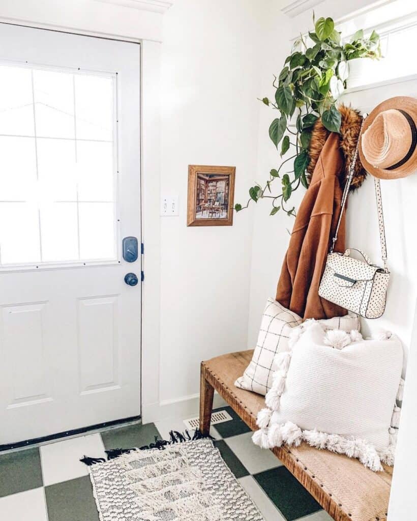 Grey and White Checkered Tile in a Bright Entryway