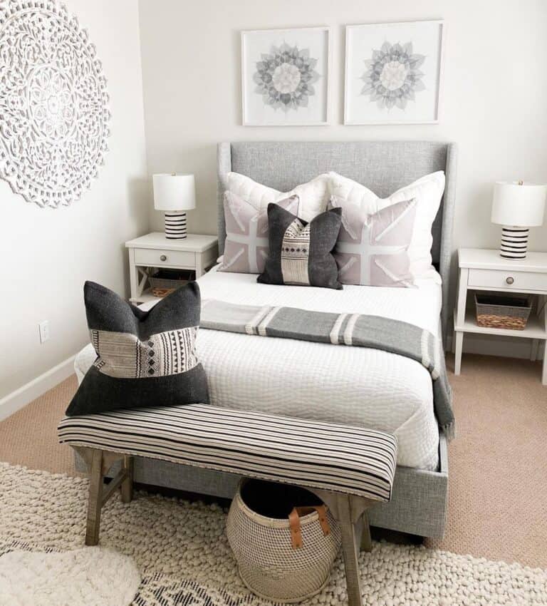 Grey and White Wall Decor for a Bedroom