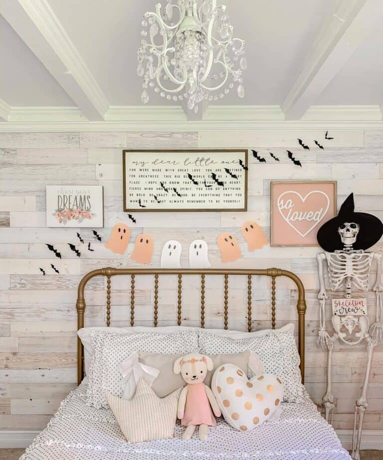 Halloween Décor with Birch Accent Wall