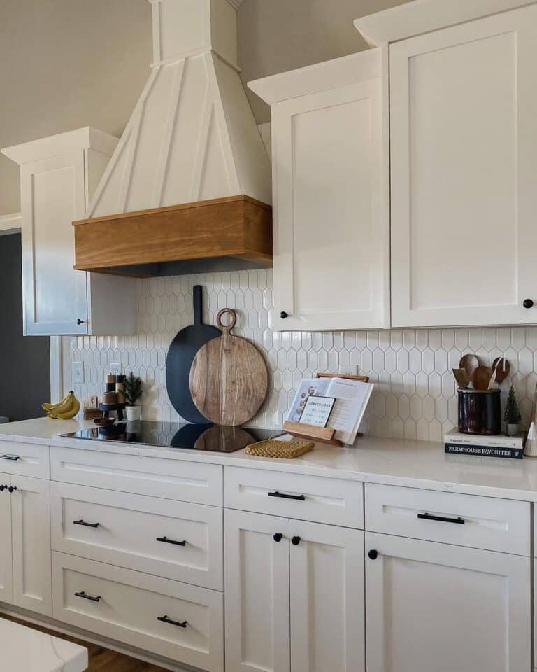 Hexagon Tile and Shaker Cabinets with Flat Crown Molding