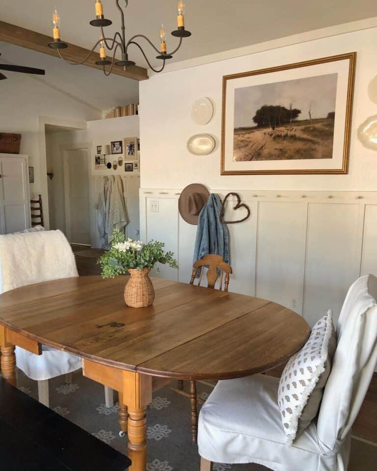 Hooks Attached to Wainscoting on a Dining Room Wall