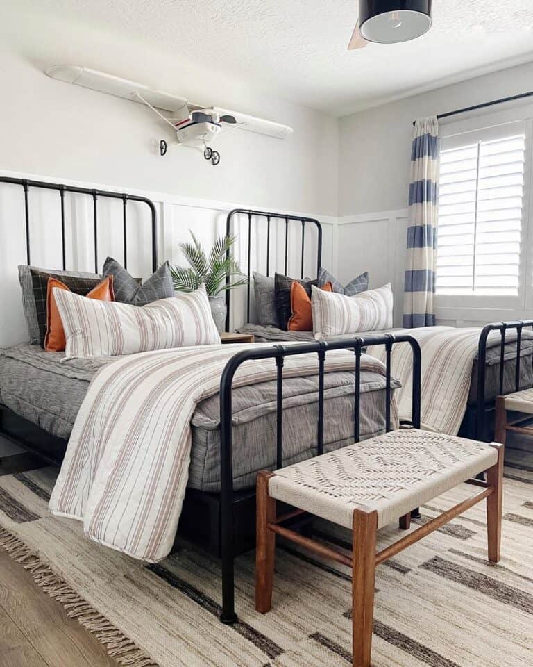 Identical Beds with Vintage Metal Headboards