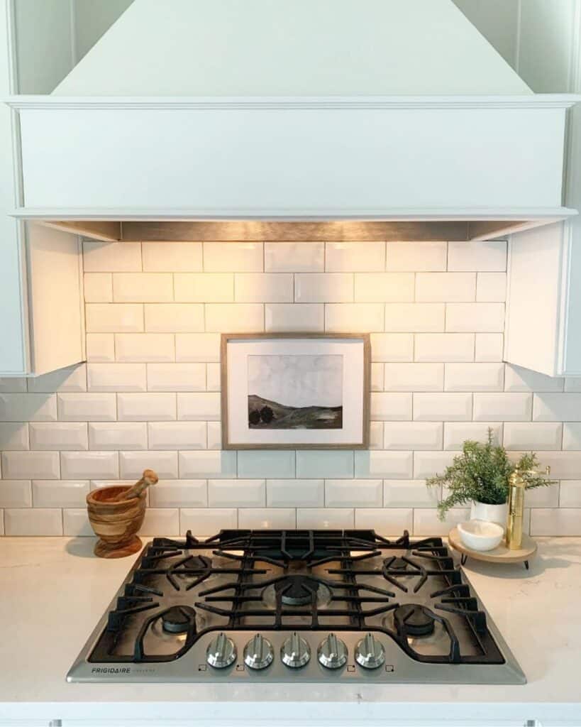 Illuminated White Subway Tile Backsplash