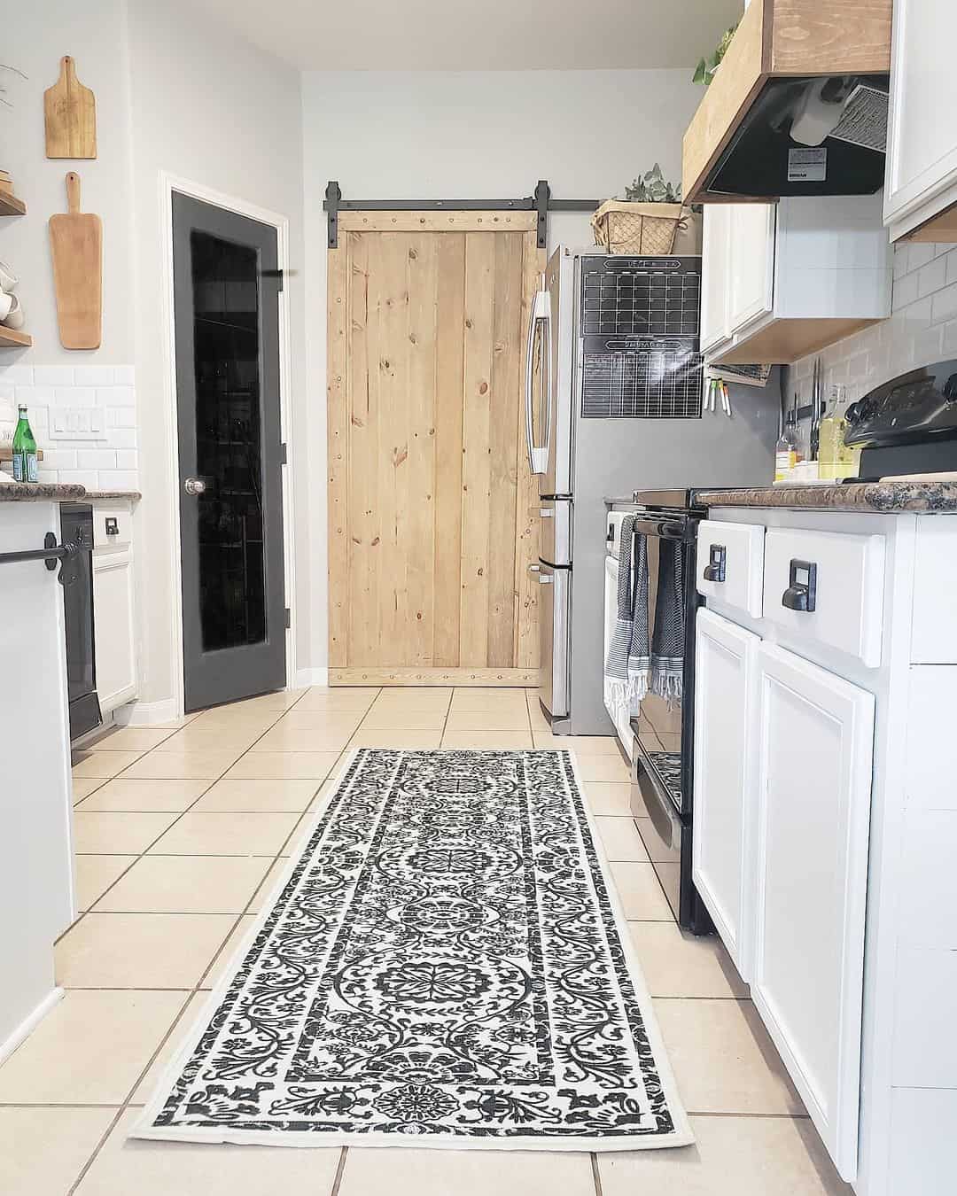 Intricate Black and White Kitchen Runner Mat Soul & Lane