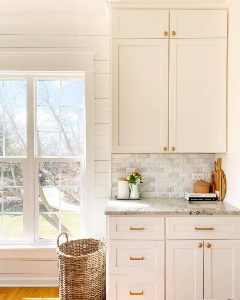 Ivory Kitchen Cabinets with Gold Hardware