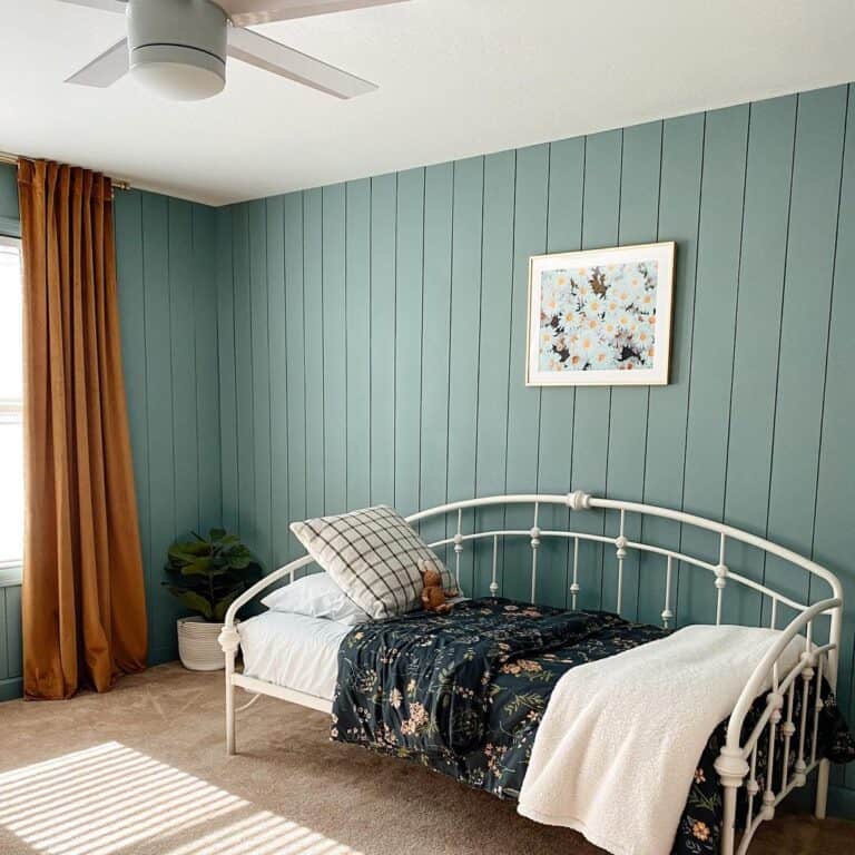 Kid's Room with Tan Floor to Ceiling Curtain