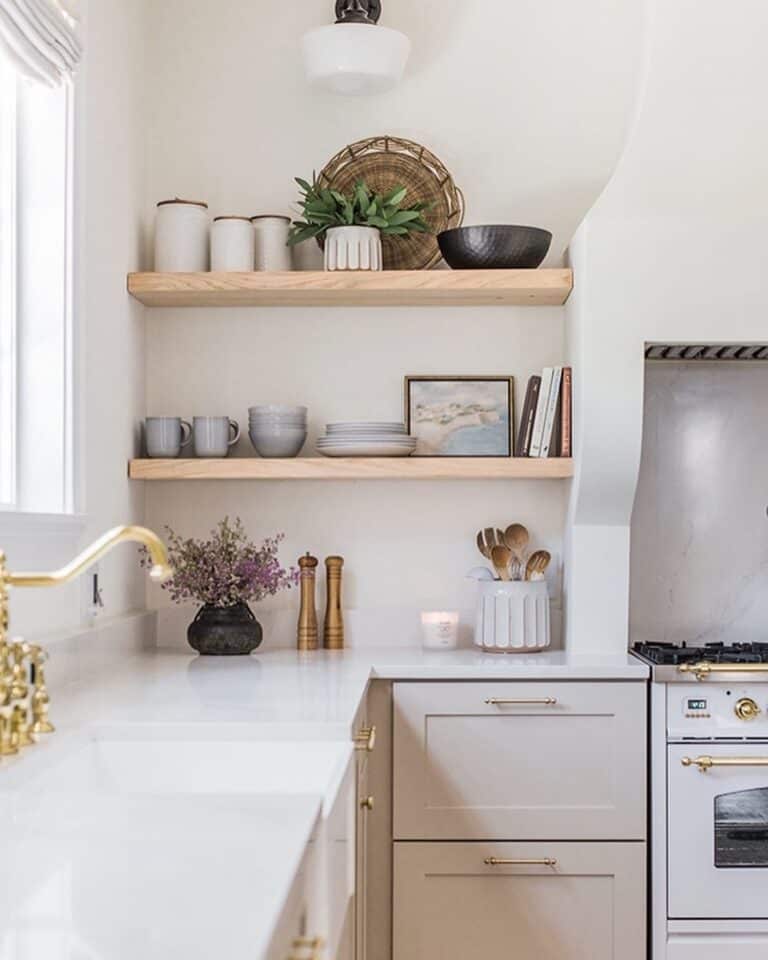 Kitchen Corner with White Oak Floating Shelves