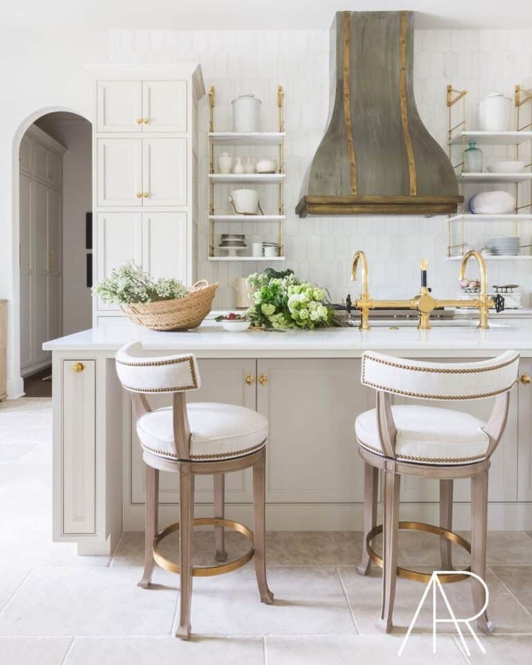 Kitchen Island with Gold Kitchen Faucets