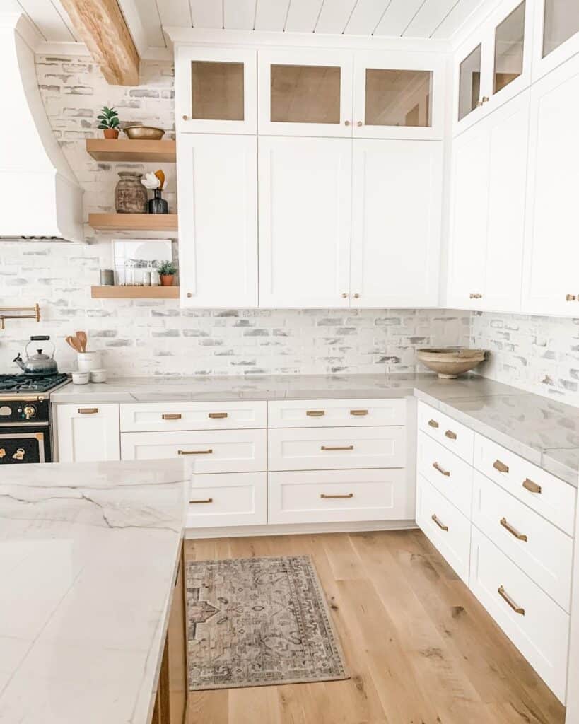 Kitchen with Brass Hardware White Cabinets - Soul & Lane