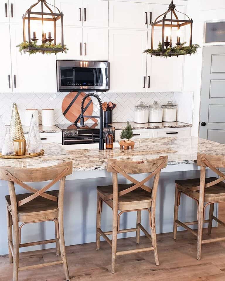 Kitchen with White Herringbone Subway Tile