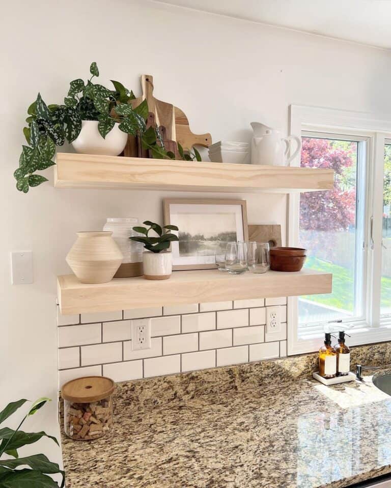 Kitchen with White Oak Floating Shelves