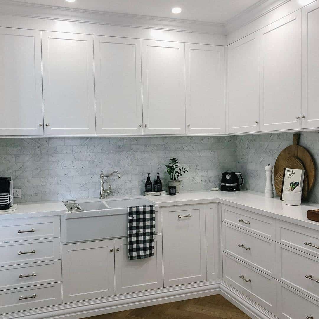 L-Shaped Kitchen with Black and White Decor - Soul & Lane