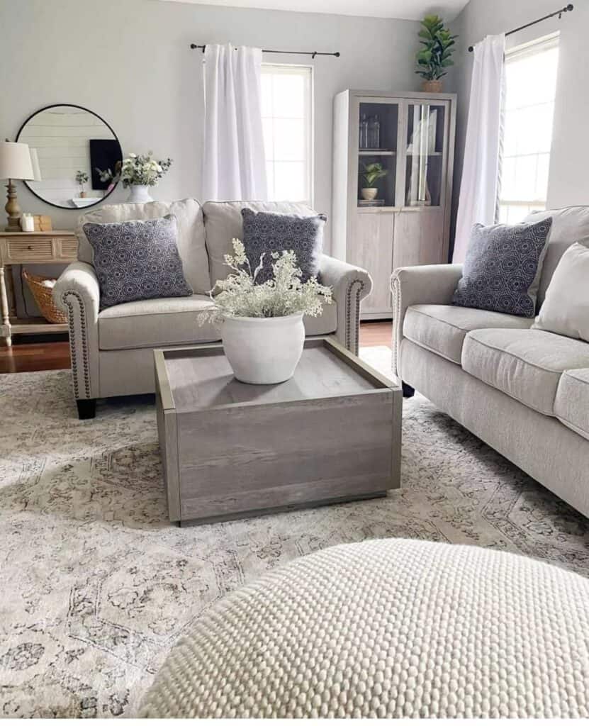 Large White Pot on a Grey Block Coffee Table