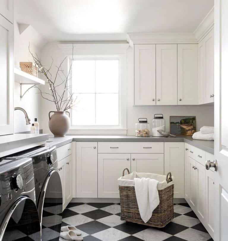 Laundry Room with Checkerboard Flooring